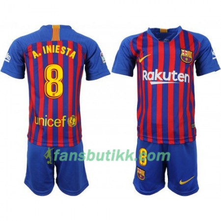 Fotballdrakt FC Barcelona A_Iniesta 8 Barn Hjemmetrøye 2018-2019 Kortermet